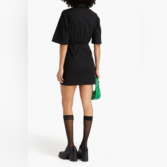 NWT GANNI + NET SUSTAIN pinstriped recycled-twill mini dress - Picture 7 of 16